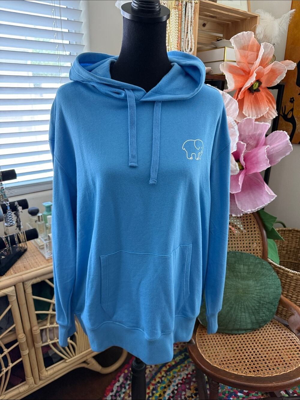 NWT Ivory Ella Cerulean Blue Heritage Coastal Oversized Hoodie Sweatshirt
